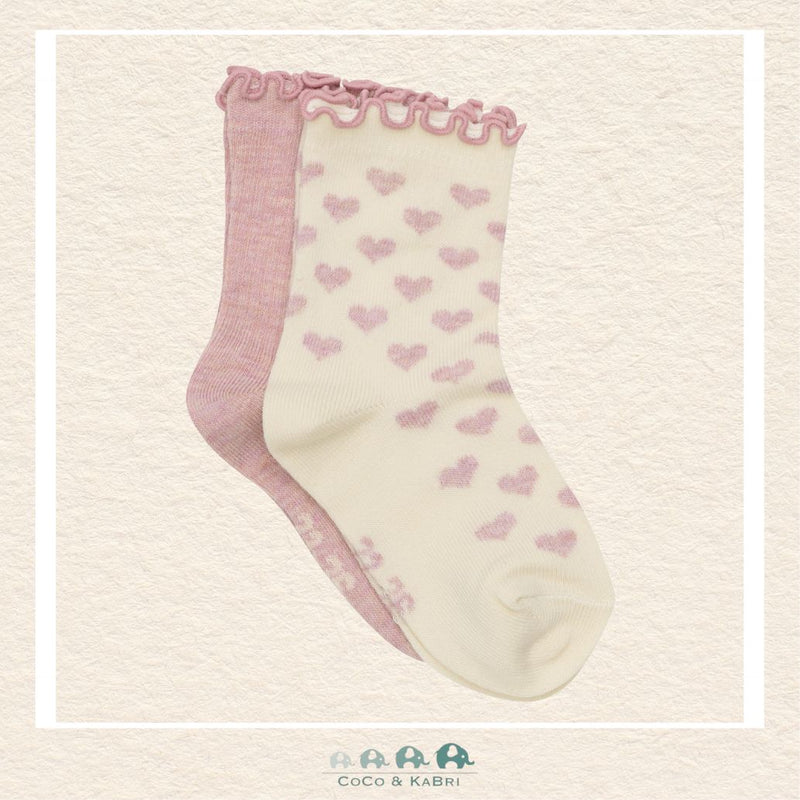 Minymo: Baby Socks with Lettuce Hem - Pink Hearts (Set of 2), CoCo & KaBri Children's Boutique