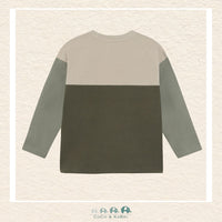 Back view of the Minymo Boys Green Shirt showing the smooth, unembellished construction and tailored athletic fit through the shoulders
