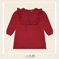 Front view of the Minymo Girls Red Knit Dress showcasing the vibrant festive red color and the classic sweater dress silhouette