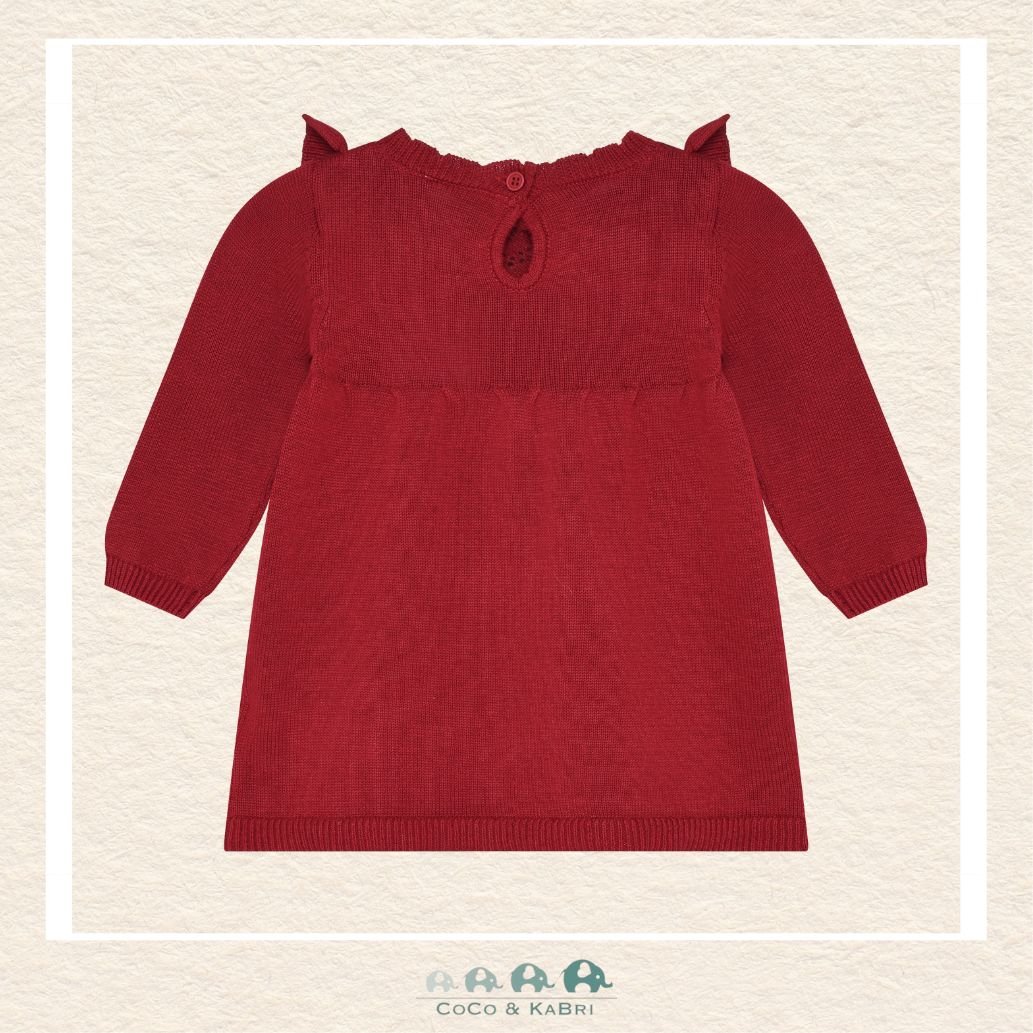 Back view of the Minymo Red Knit Dress demonstrating the clean, high-quality knit construction and the seamless transition of the long sleeves