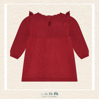 Back view of the Minymo Red Knit Dress demonstrating the clean, high-quality knit construction and the seamless transition of the long sleeves