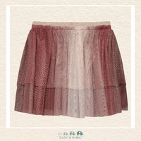 Back view of the Minymo Huckleberry Mesh Skirt showing the full, airy silhouette and the consistent sparkle of the glitter-infused woven polyester fabric
