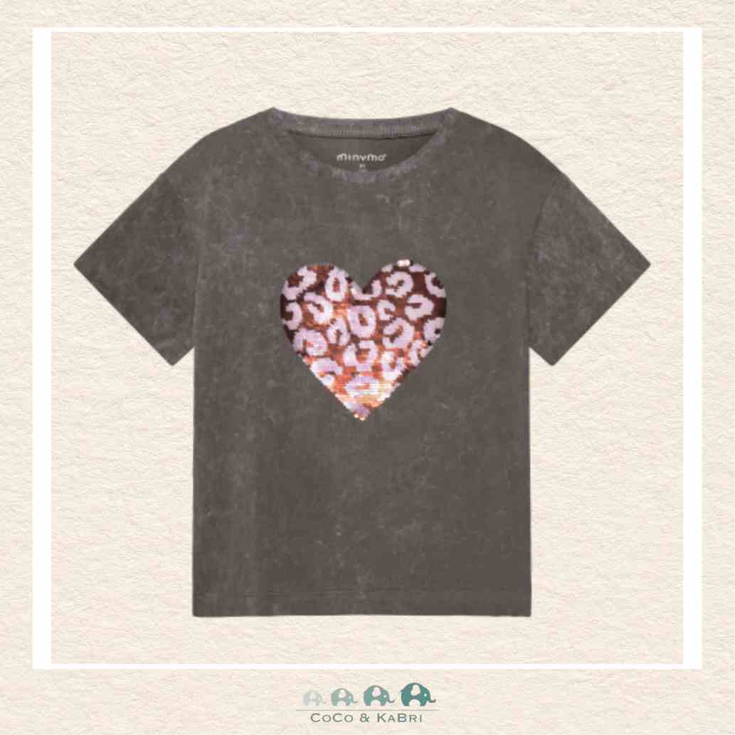 Minymo: Gray Tshirt with Metallic Heart, CoCo & KaBri Children's Boutique, Brooks Alberta Canada