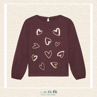 Front view of the Minymo Girls Long Sleeve Heart T-Shirt in a soft premium knit featuring a centered Scandinavian-inspired heart graphic and a classic crew neckline
