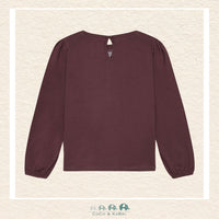 Back view of the Minymo Girls Long Sleeve Heart Shirt showing the clean, seamless construction and the flexible 95% cotton and 5% elastane-knit fabric