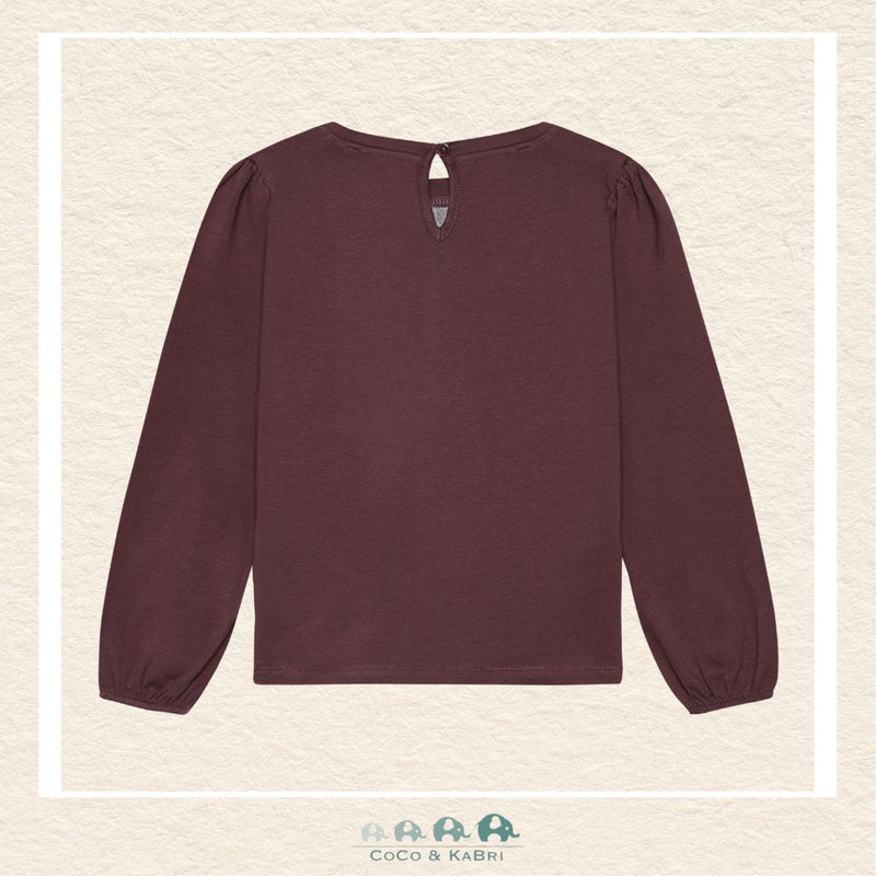 Back view of the Minymo Girls Long Sleeve Heart Shirt showing the clean, seamless construction and the flexible 95% cotton and 5% elastane-knit fabric