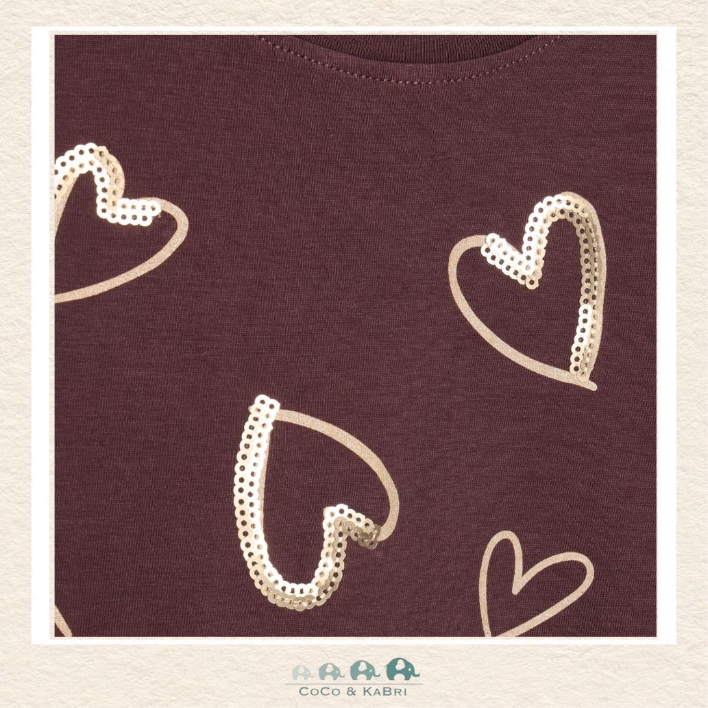 Close-up detail of the Minymo Heart T-Shirt highlighting the fine-gauge knit texture and the high-quality, durable print of the heart graphic