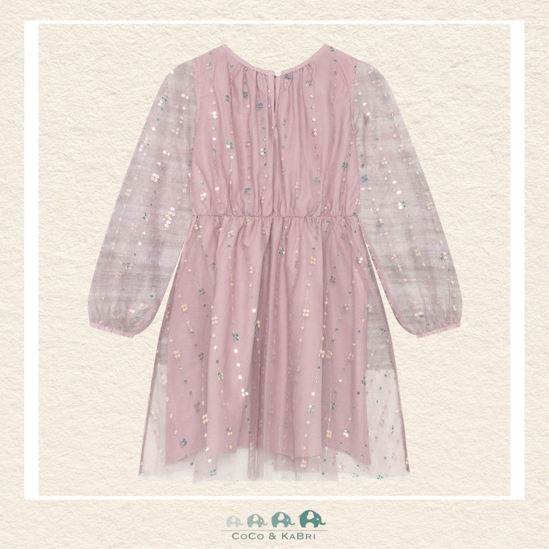 Back view of the pink sequin dress showcasing the elegant silhouette and the comfortable, secure closure designed for special occasions