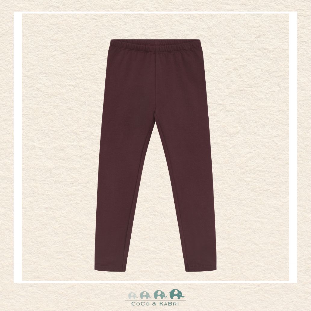 Back view of the Minymo Huckleberry Leggings showing the smooth, form-fitting silhouette and high-quality cotton-elastane knit construction