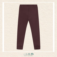 Front view of the Minymo Girls Sweat Leggings in Huckleberry featuring a deep purple-berry tone and a comfortable elasticized waistband