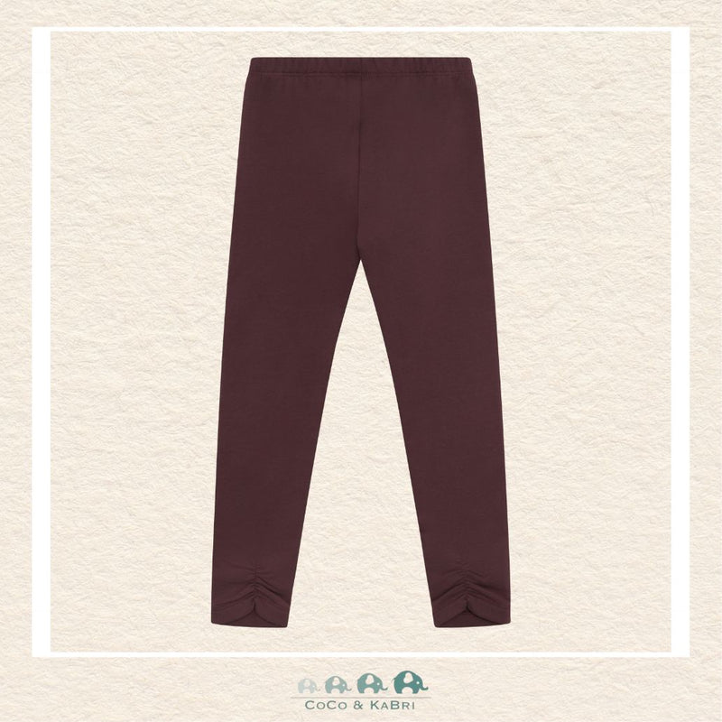 Front view of the Minymo Girls Sweat Leggings in Huckleberry featuring a deep purple-berry tone and a comfortable elasticized waistband