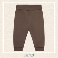 Front view of the Minymo Unisex Baby Sweatpants in Chocolate Chip brown featuring a clean, minimalist design and a soft elasticized waistband for a comfortable fit