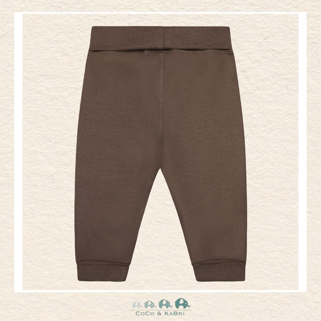 Back view of the Minymo Chocolate Chip Joggers showing the high-quality 100% cotton-knit construction and a streamlined silhouette for infants and toddlers
