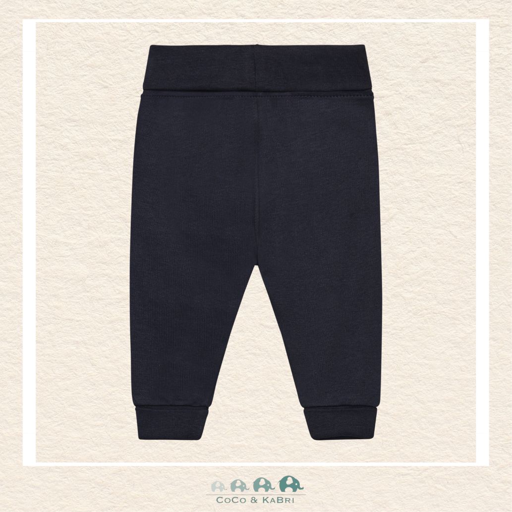 Back view of the Minymo Dark Sapphire Joggers showing the high-quality 100% cotton-knit construction and a streamlined fit designed for infants