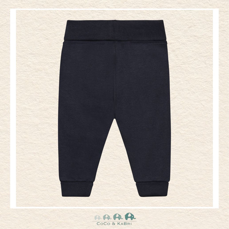 Back view of the Minymo Dark Sapphire Joggers showing the high-quality 100% cotton-knit construction and a streamlined fit designed for infants