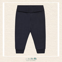 Front view of the Minymo Unisex Baby Sweatpants in Dark Sapphire navy featuring a clean minimalist silhouette and a comfortable soft-elastic waistband