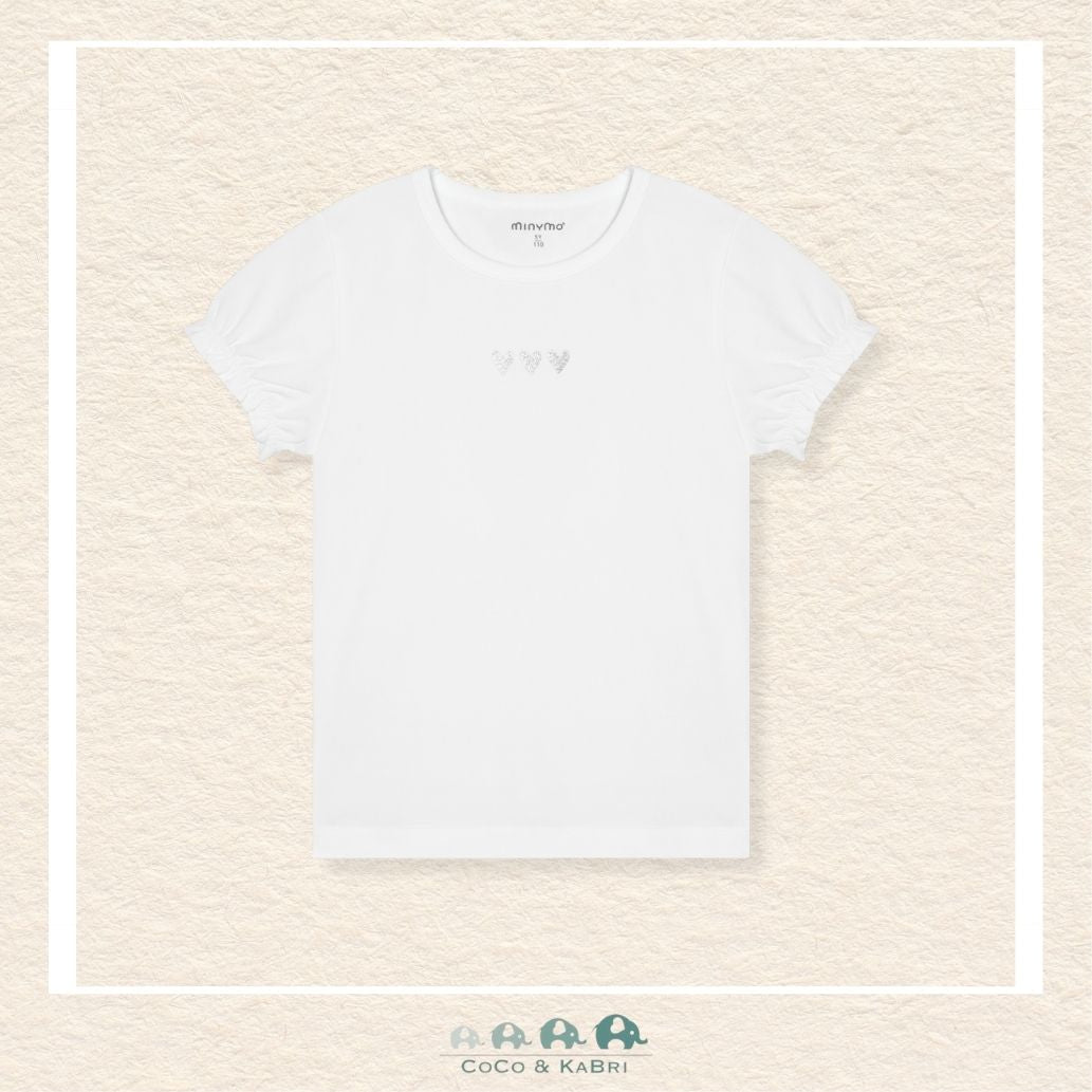 Minymo: White Tshirt with 3 Silver Hearts, CoCo & KaBri Children's Boutique, Brooks Alberta Canada