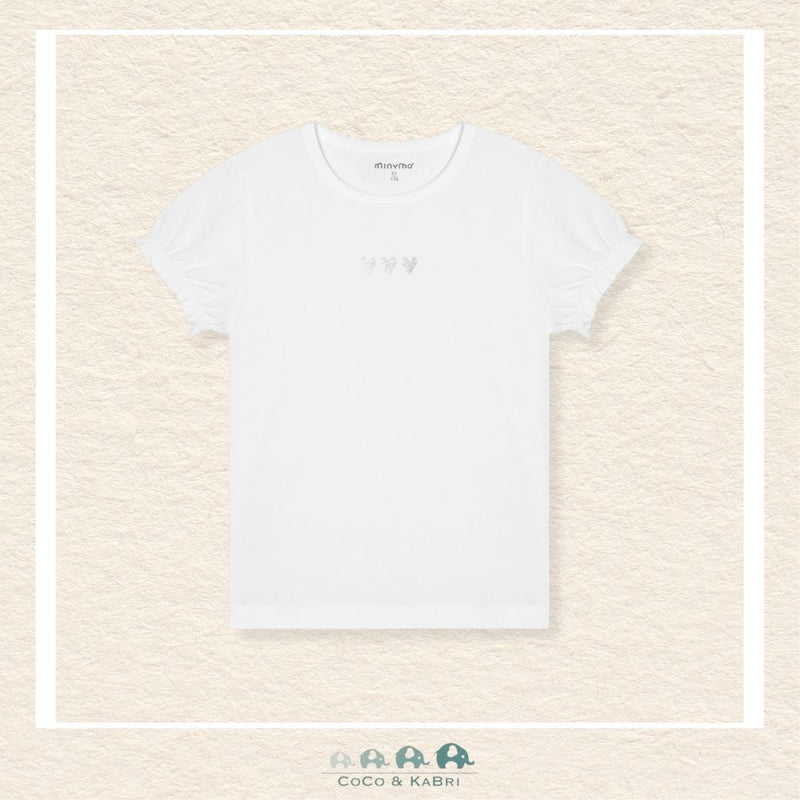 Minymo: White Tshirt with 3 Silver Hearts, CoCo & KaBri Children's Boutique, Brooks Alberta Canada