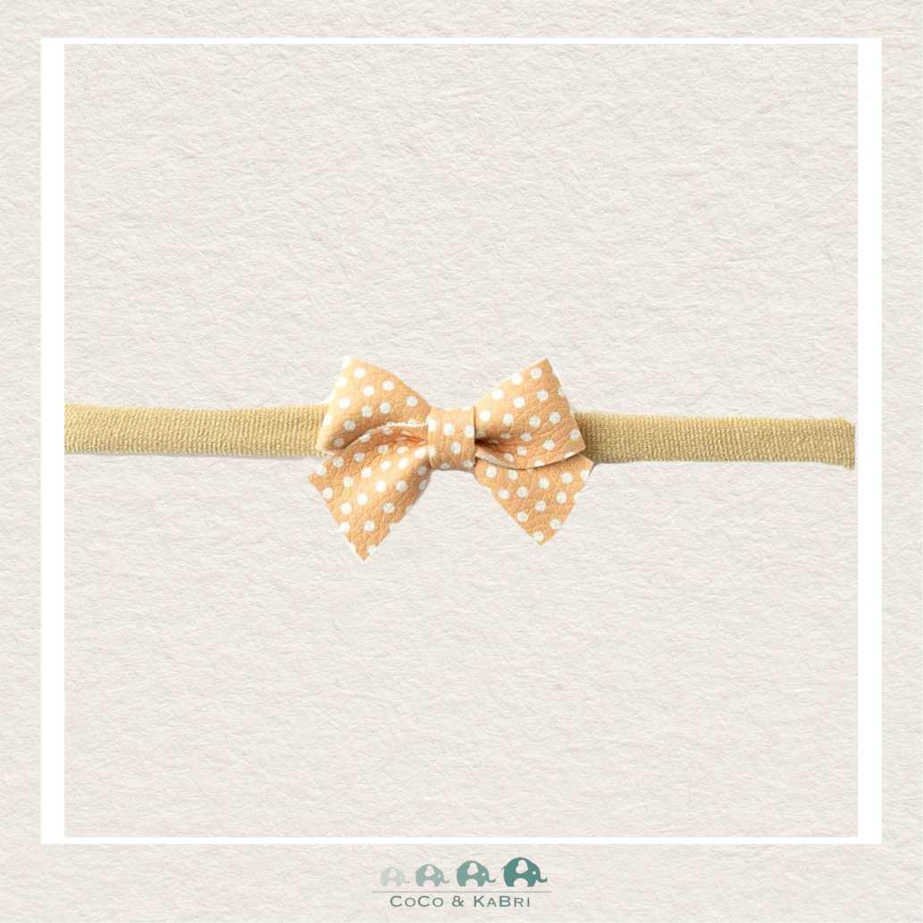 Modern Piggy - Peach Polka | Leather Baby Bow - Nylon Headband, CoCo & KaBri Children's Boutique