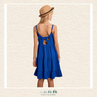 Back view of the model wearing the Molly Bracken dress, demonstrating the breezy A-line silhouette and the beautiful movement of the tiered skirt