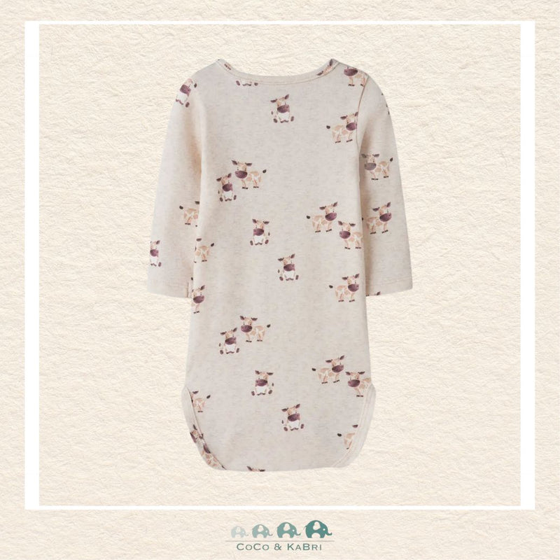 Back view of the cow-themed bodysuit showcasing the high-quality knit construction and the soft, seamless fit across the back