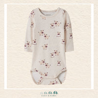 Front view of the Name It Baby Boy Diaper Shirt featuring a playful cow graphic and a comfortable envelope-style neckline