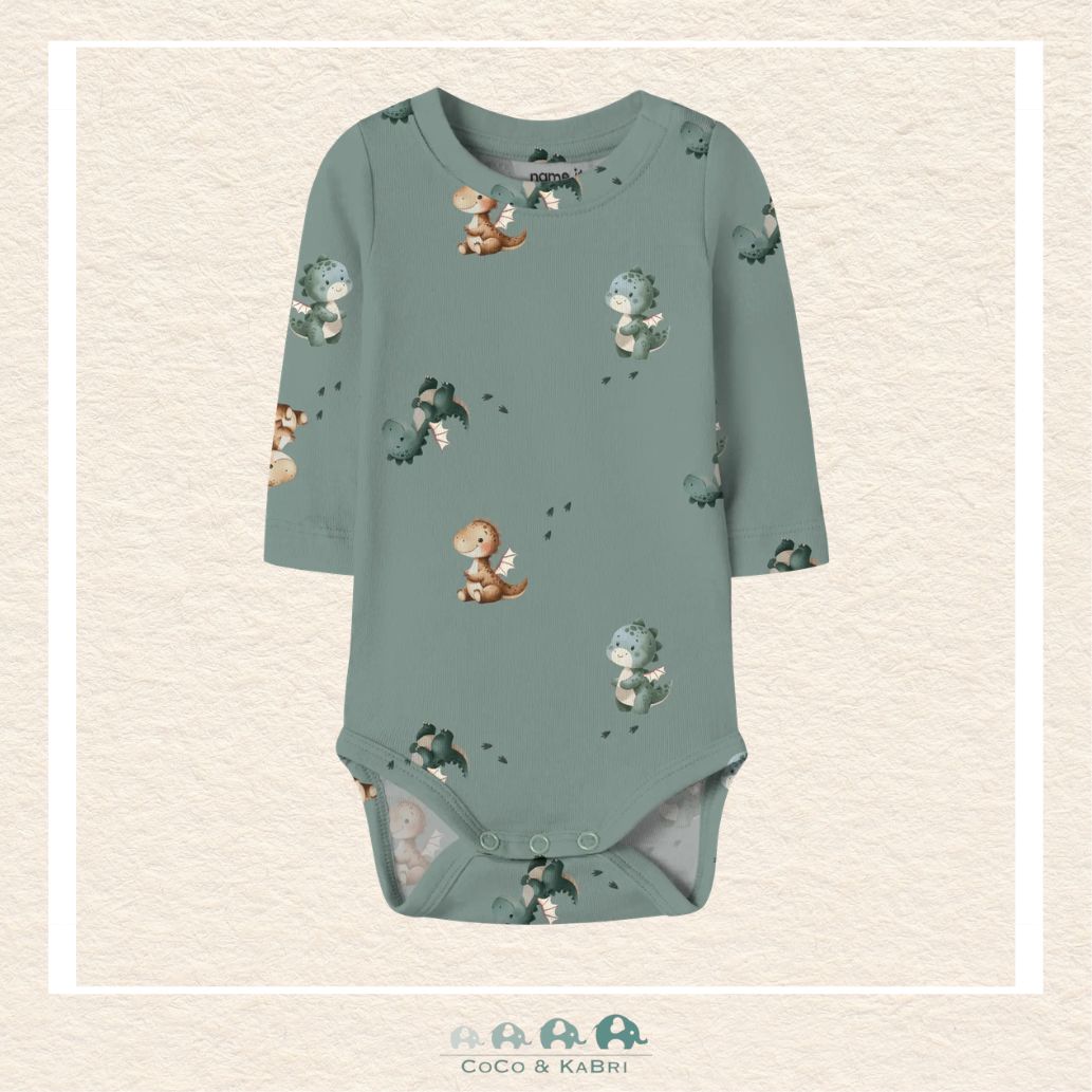 Name It: Baby Boy Green Diaper Shirt with Baby Dragons, CoCo & KaBri Children's Boutique, Brooks Alberta Canada