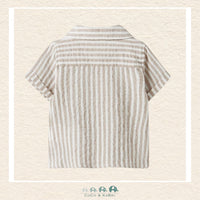 Back view of the organic cotton shirt showcasing the tailored yoke and the comfortable, relaxed fit designed for active infants