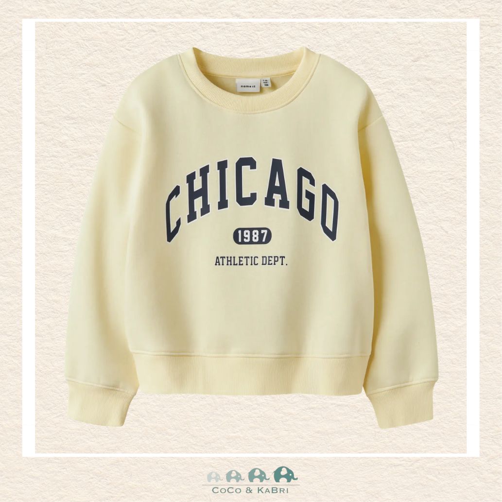 Name It: Pear Sorbet Chicago Sweatshirt, CoCo & KaBri Children's Boutique, Brooks Alberta Canada