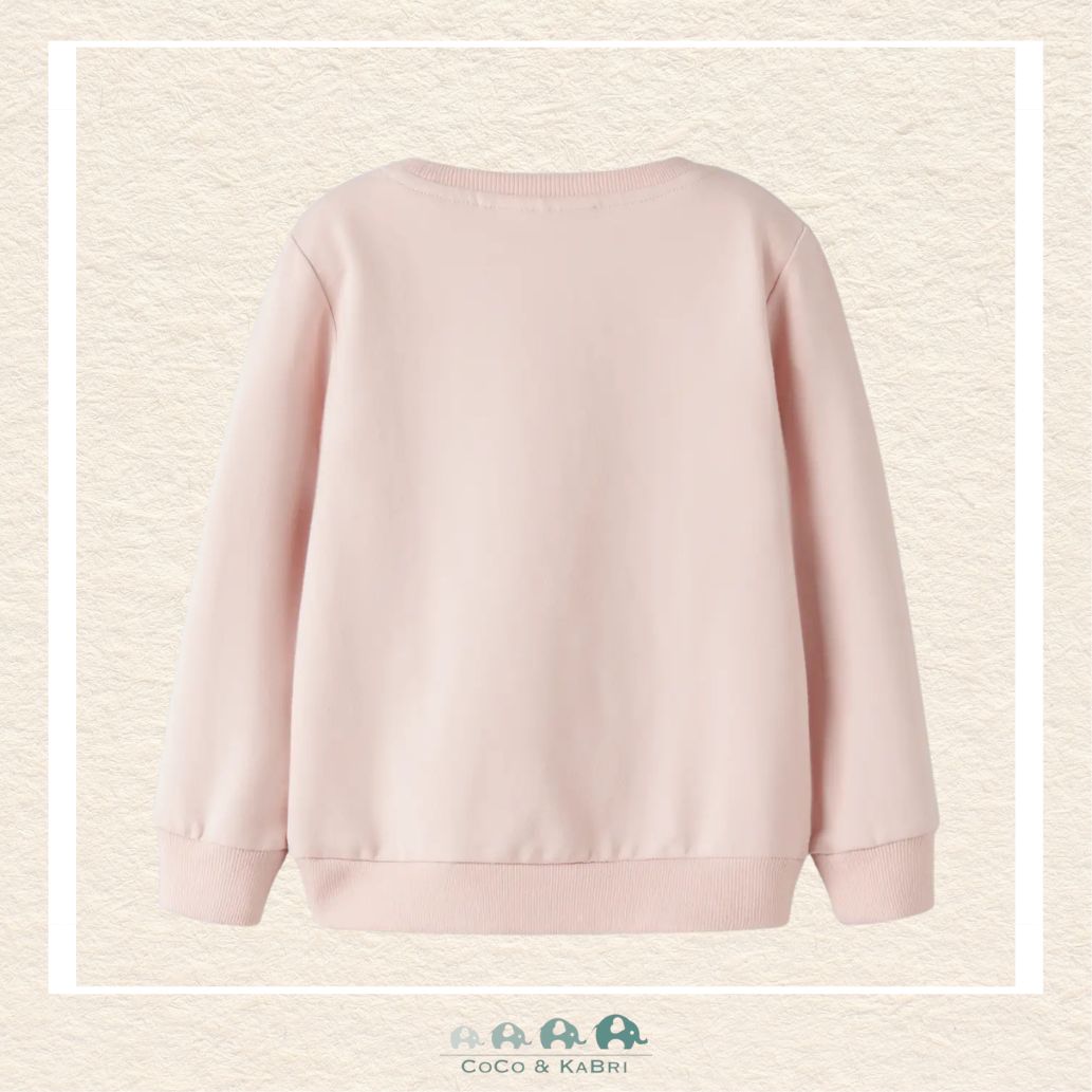 Back view of the pink unicorn sweatshirt showcasing the high-quality construction and the comfortable, relaxed fit through the torso