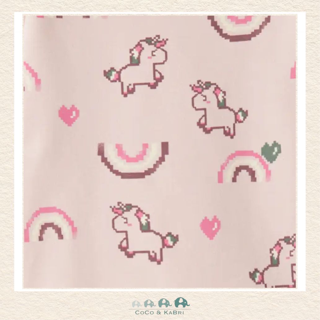 Detailed close-up of the unicorn and rainbow artwork highlighting the vibrant colors and the premium, soft-touch fleece-lined boutique fabric