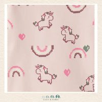 Detailed close-up of the unicorn and rainbow artwork highlighting the vibrant colors and the premium, soft-touch fleece-lined boutique fabric