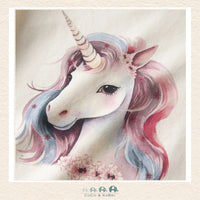Detailed close-up of the unicorn illustration and fabric highlighting the vibrant graphic details and the premium, soft-touch boutique material