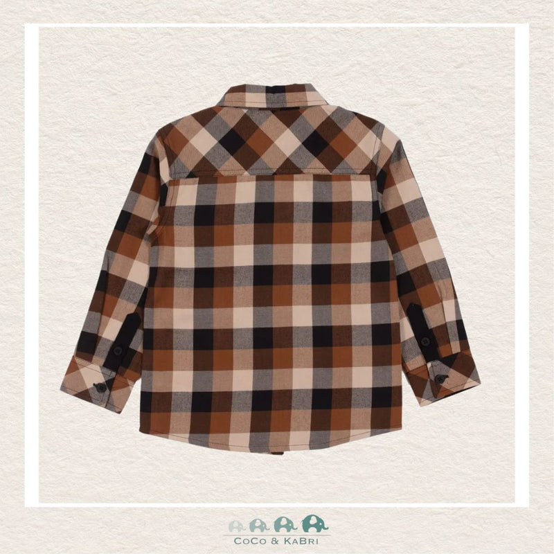 🇨🇦 Nano Baby Boy Brown Plaid Shirt with Tie, CoCo & KaBri Children's Boutique