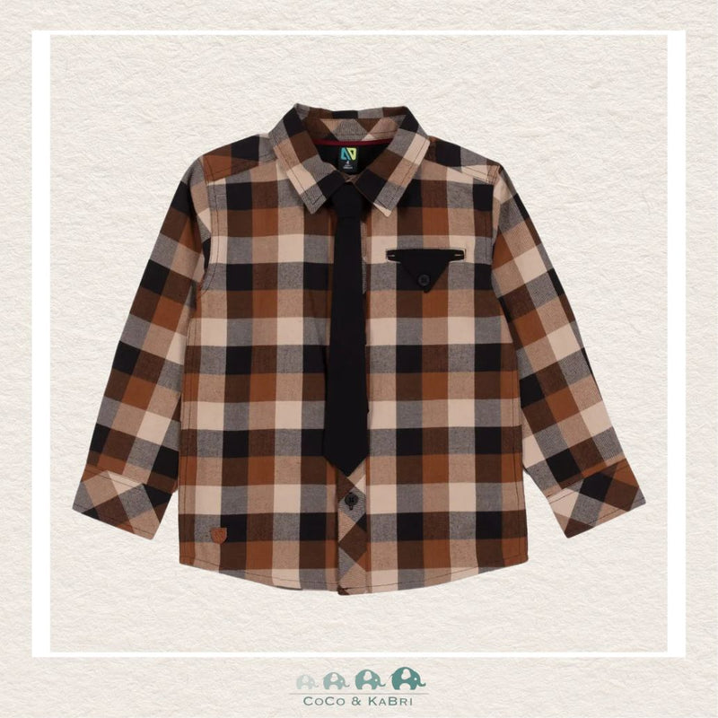 🇨🇦 Nano Baby Boy Brown Plaid Shirt with Tie, CoCo & KaBri Children's Boutique
