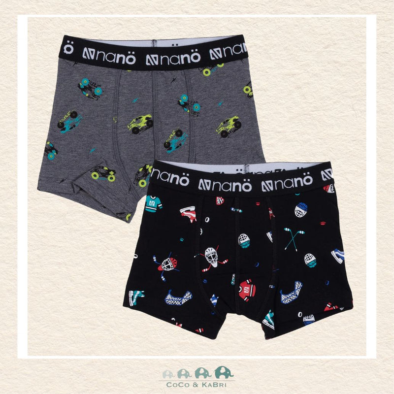 🇨🇦 Nano Boys Dark Gray Mix 2 Pack Boxers (Hockey & Cars), CoCo & KaBri Children's Boutique