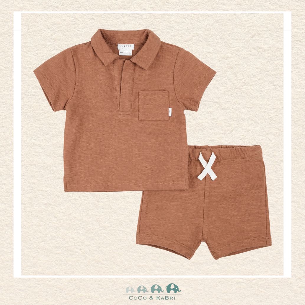 Petit Lem: Baby Boy Two Piece Shirt & Short Set - Dark Orange/Brown, CoCo & KaBri Children's Boutique, Brooks Alberta Canada