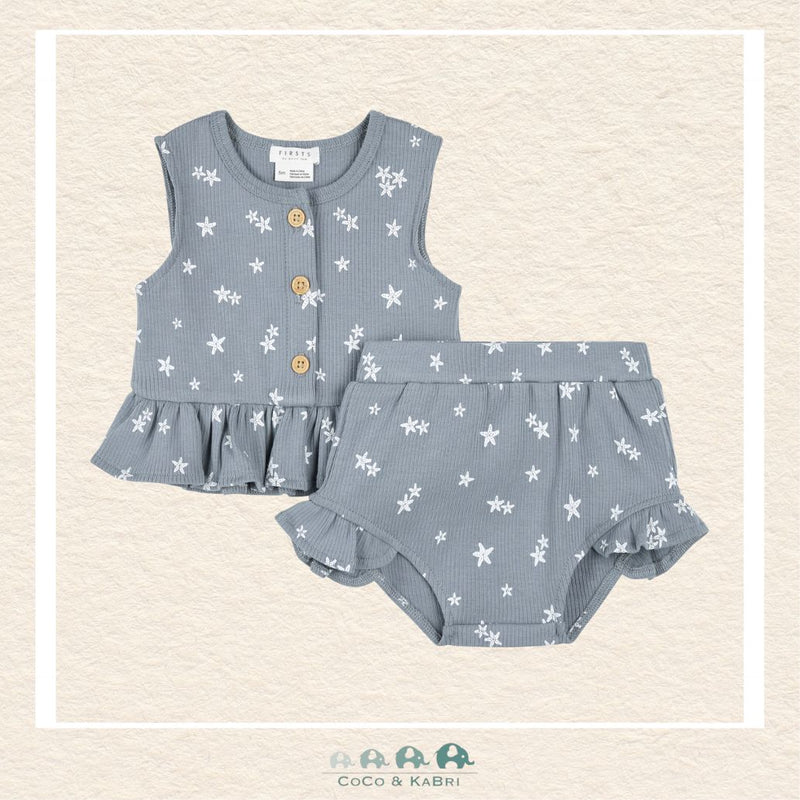 Petit Lem: Baby Girl Two PIece Sleeveless Shirt & Bloomer Set - Dusty Blue, CoCo & KaBri Children's Boutique, Brooks Alberta Canada