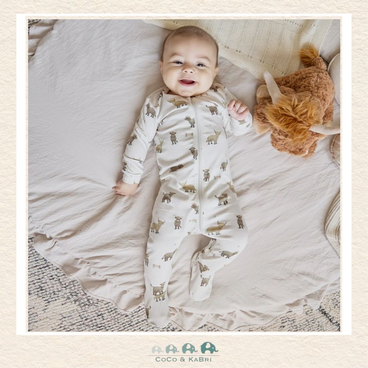 🇨🇦 Petit Lem: Beige Highland Cow Sleeper, CoCo & KaBri Children's Boutique, Brooks Alberta Canada