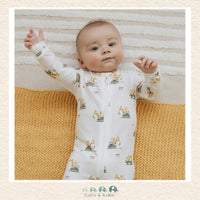 Petit Lem: Diggers Print on Off - White Sleeper, CoCo & KaBri Children's Boutique