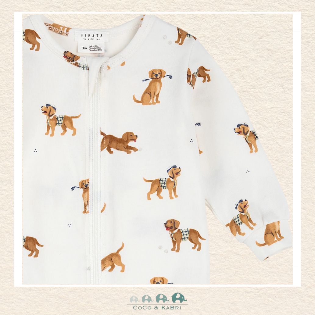 Petit Lem: Golf Pups Print on Off - White Sleeper, CoCo & KaBri Children's Boutique, Brooks Alberta Canada