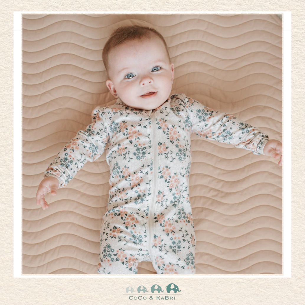Petit Lem: Spring Flowers Print on Creme Sleeper, CoCo & KaBri Children's Boutique