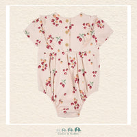 Petit Lem: Strawberry Print on Soft Pink Ribbed Bubble Romper, CoCo & KaBri Children's Boutique