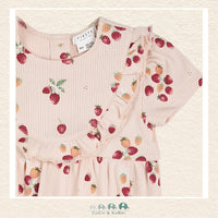 Petit Lem: Strawberry Print on Soft Pink Ribbed Bubble Romper, CoCo & KaBri Children's Boutique