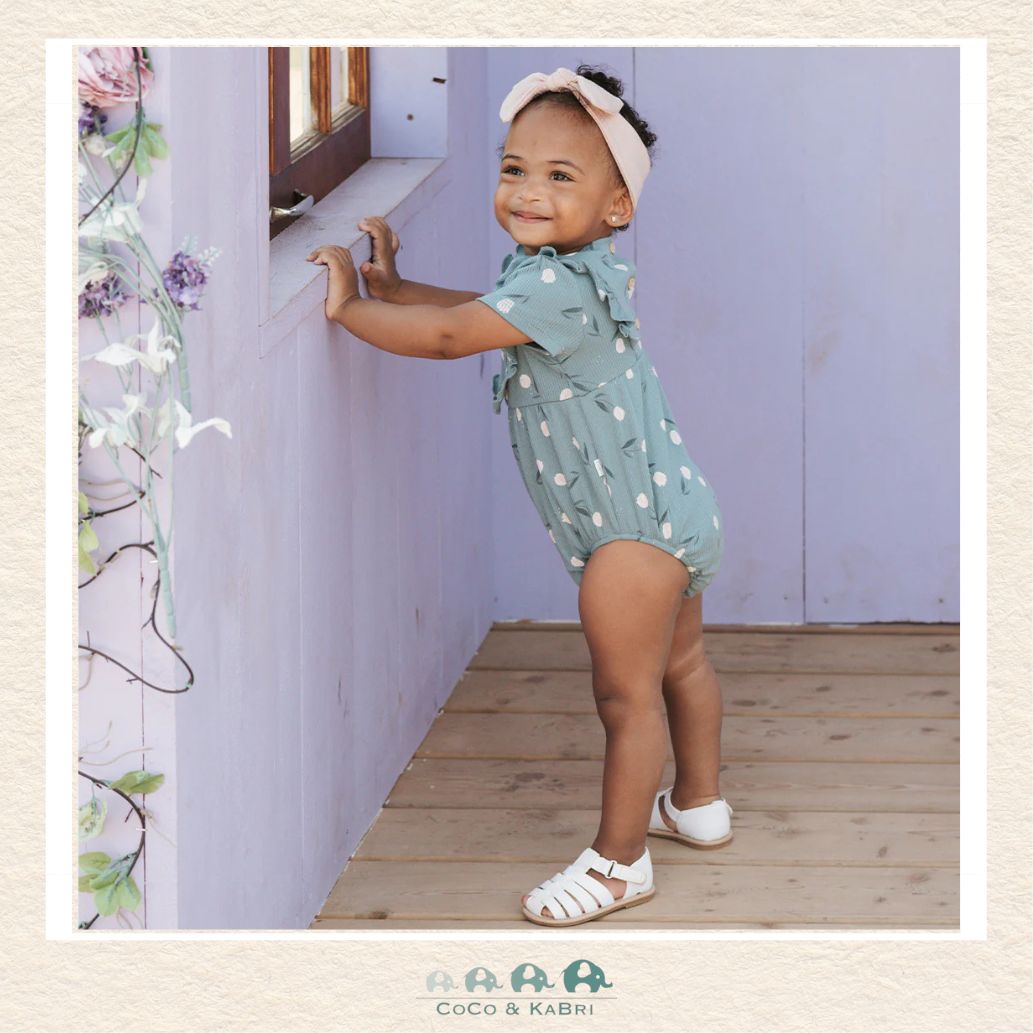 Petit Lem: Tulips Print on Sea Blue Bubble Romper, CoCo & KaBri Children's Boutique