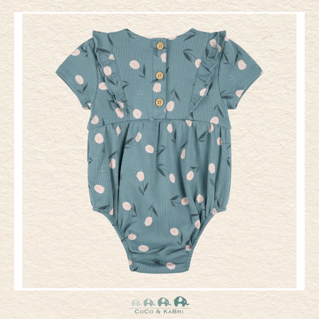 Petit Lem: Tulips Print on Sea Blue Bubble Romper, CoCo & KaBri Children's Boutique