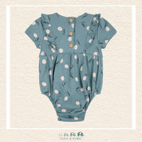 Petit Lem: Tulips Print on Sea Blue Bubble Romper, CoCo & KaBri Children's Boutique