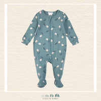 Petit Lem: Tulips Print on Sea Blue Ribbed Sleeper, CoCo & KaBri Children's Boutique
