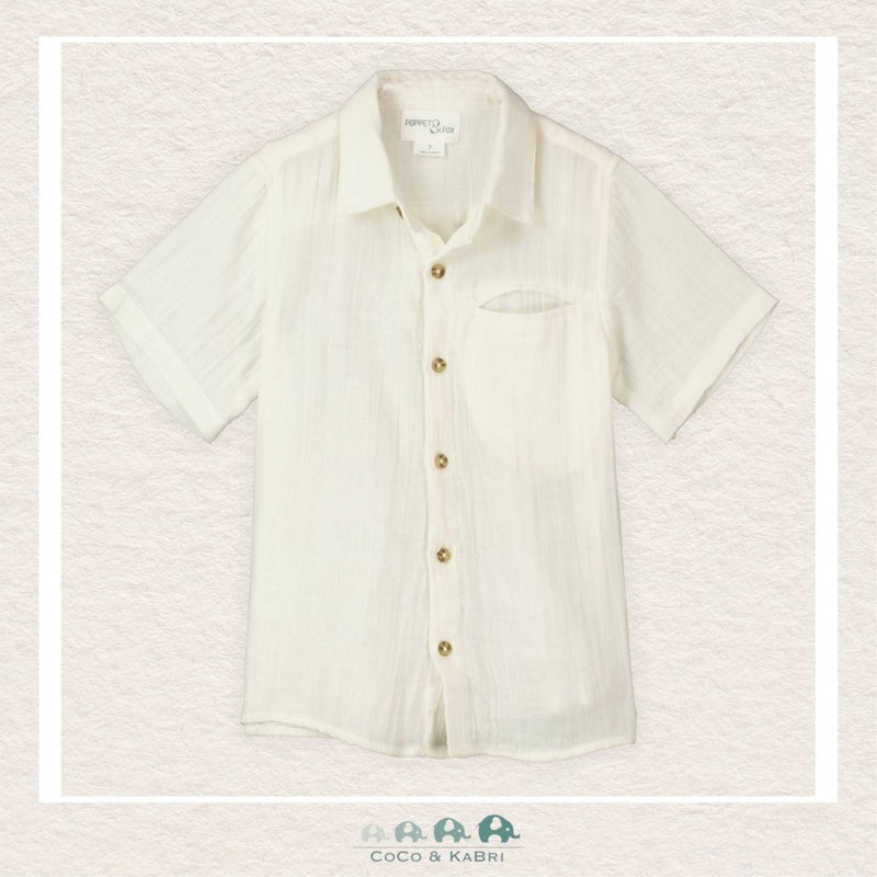 Poppet & Fox Short Sleeve Cream Gauze Button Up Shirt, CoCo & KaBri Children's Boutique
