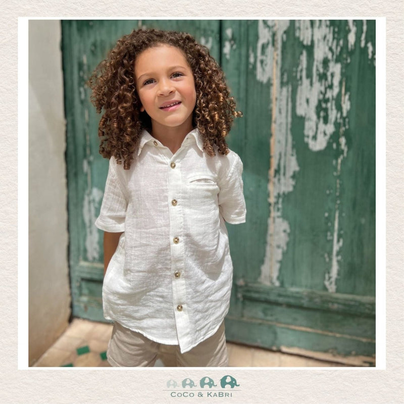 Poppet & Fox Short Sleeve Cream Gauze Button Up Shirt, CoCo & KaBri Children's Boutique